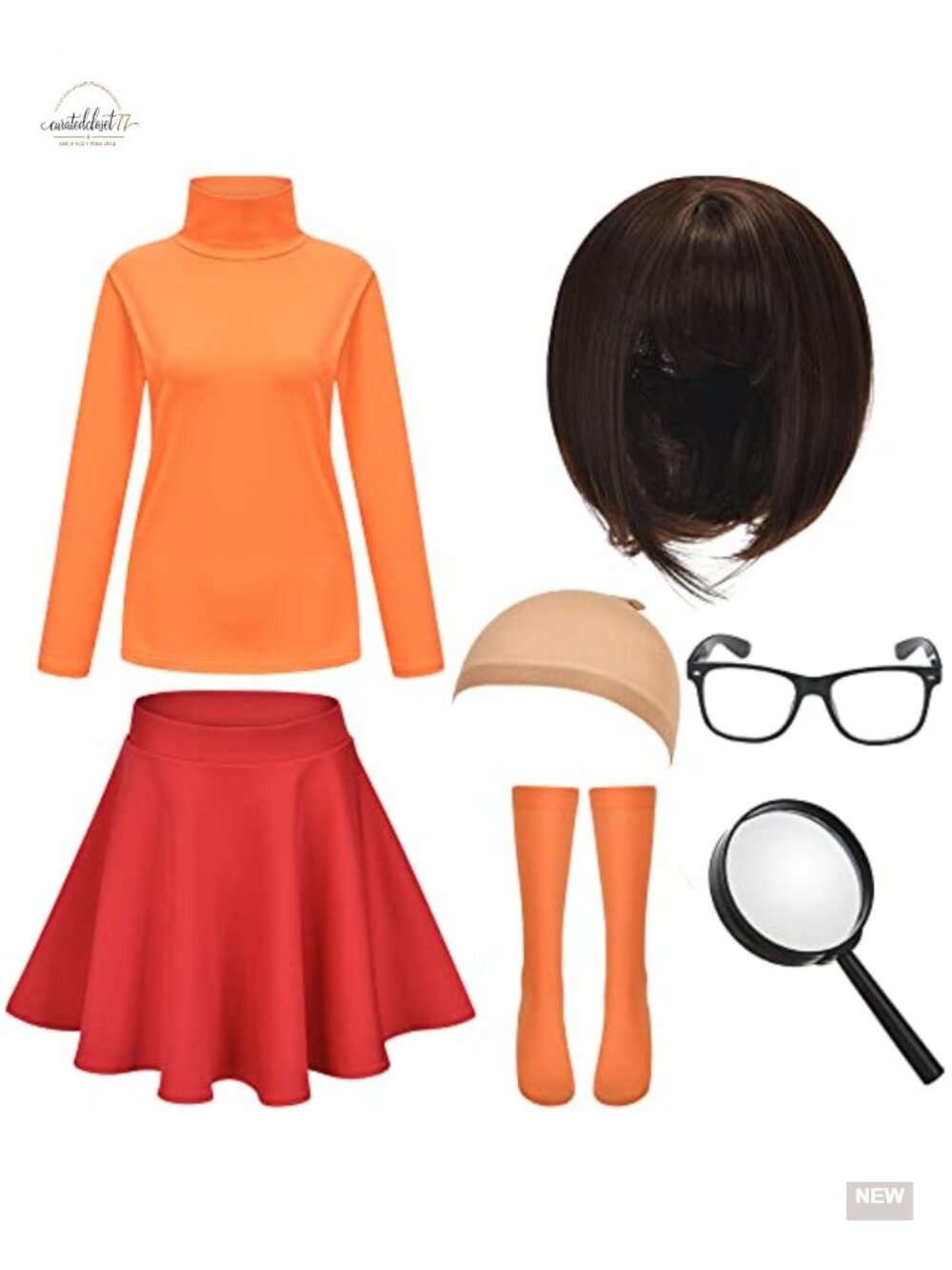 Halloween Adult Costume Set for Women, 7-Piece Cosplay Outfit with Wig and